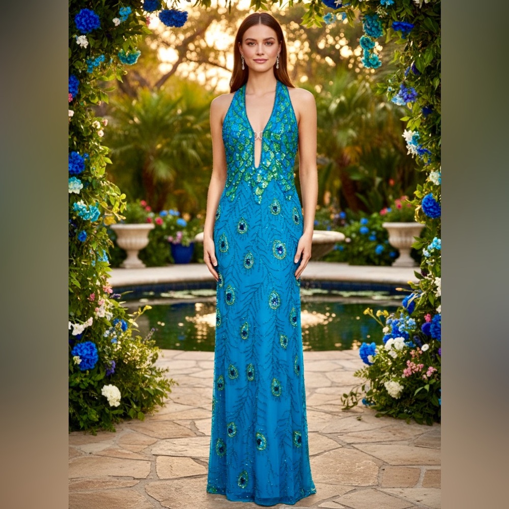 Elegant‎ Blue hand beaded Peacock Dress
